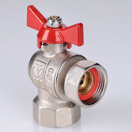 Кран шаровой Valtec угловой с накидной гайкой и внутренней резьбой короткий 1/2" х 1/2"
