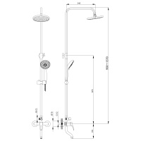 Смеситель Rossinka B35-46 для ванны и душа с регулируемой высотой штанги поворотным изливом и лейкой Тропический дождь