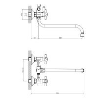 Смеситель Decoroom DR51045 двуручный для ванны универсальный с поворотным изливом 300 мм Хром/черный