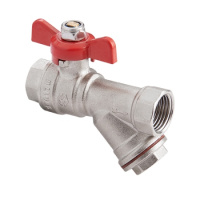 Кран шаровой MVI полнопроходной с фильтром с ручкой-бабочкой резьба внутренняя-внутренняя PN25