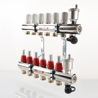 Коллекторный блок латунный Valtec с регулирующими клапанами и расходомерами 1"x3/4" 9 вых