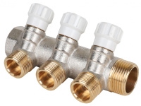 Коллектор MVI латунный с регулирующими вентилями 1"x3/4"EK PN10 3 вых.