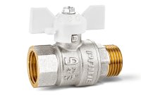 Кран шаровой латунный LD Pride 47.302 DN 32 PN 25, внутренняя-наружная резьба, рукоятка-бабочка белая