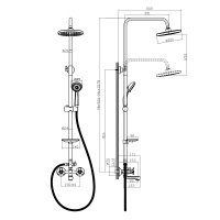 Смеситель Rossinka Q02-46 для ванны и душа с регулируемой высотой штанги поворотным изливом и лейкой Тропический дождь