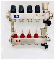 Коллекторная группа TIM с расходомерами 1" нержавеющая сталь без кранов 4 вых