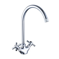 Смеситель Decoroom DR51028 двуручный для кухни с высоким поворотным изливом Хром/белый