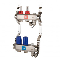 Коллектор MVI из нержавеющей стали в сборе с расходомерами дренажным краном и краном Маевского 1" х 3/4" ЕК PN10 2 вых.