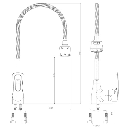 Смеситель Rossinka T40-26 для кухни с гибким изливом