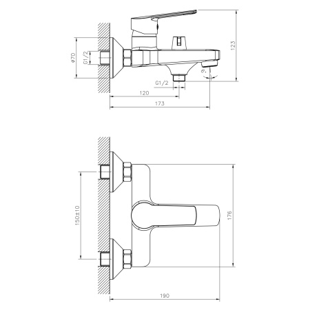 Смеситель Decoroom DR22036 одноручный для ванны с коротким изливом