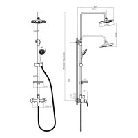 Смеситель Rossinka A35-45 для душа с регулируемой высотой штанги и лейкой Тропический дождь