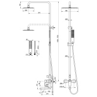 Смеситель Lemark Ursus LM7262BG для ванны и душа с регулируемой высотой штанги и верхней душевой лейкой Тропический дождь