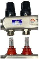 Коллекторная группа TIM с расходомерами 1" нержавеющая сталь без кранов 12 вых