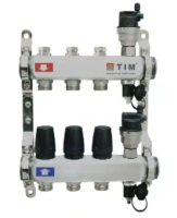 Коллекторная группа TIM с настроечными и термостатическими клапанами дренажными кранами и авто-воздухоотводчиками 1" нерж 8 вых