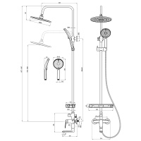 Смеситель Lemark Verba LM11462C для ванны и душа с регулируемой высотой штанги и верхней душевой лейкой Тропический дождь