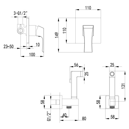 Смеситель Lemark Unit LM4519C с гигиеническим душем встраиваемый