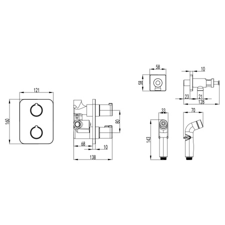 Смеситель Lemark Yeti LM7820C с гигиеническим душем термостатический встраиваемый