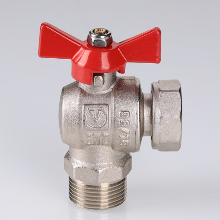 Кран шаровой Valtec угловой с накидной гайкой и наружной резьбой короткий 1/2" х 1/2"