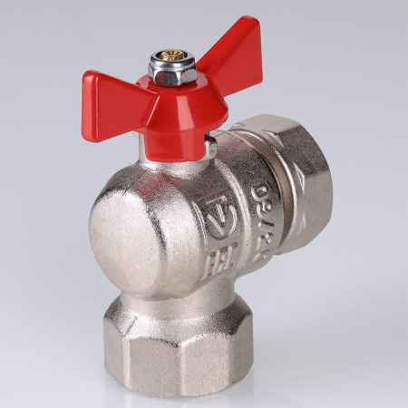 Кран шаровой Valtec угловой с накидной гайкой и внутренней резьбой короткий 1/2" х 1/2"