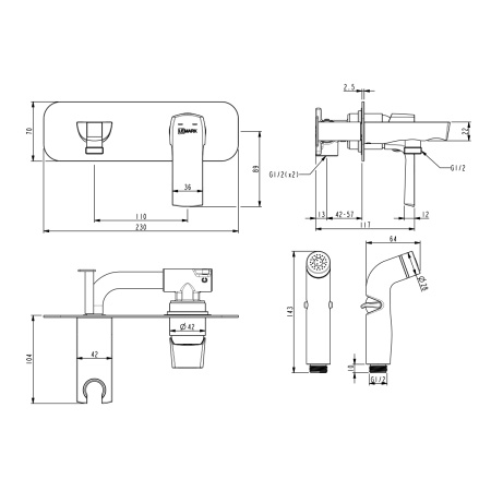 Смеситель Lemark Ursus LM7220BL с гигиеническим душем встраиваемый