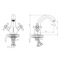 Смеситель Decoroom DR51011 двуручный для умывальника монолитный Хром/черный