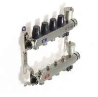 Коллекторная группа TIM с настроечными и термостатическими клапанами дренажными кранами и авто-воздухоотводчиками 1" нерж 4 вых