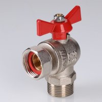 Кран шаровой Valtec угловой с накидной гайкой и наружной резьбой короткий 3/4" х 3/4"