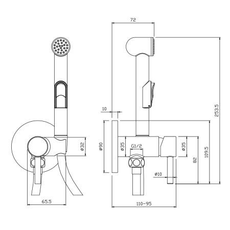 Смеситель Rossinka X25-51 с гигиеническим душем встраиваемый