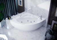 Акриловая угловая ванна Aquatek Калипсо 146х146 без гидромассажа, вклеенный цельносварной металлический каркас c фронтальным экраном