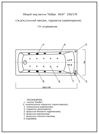 Акриловая прямоугольная ванна Aquatek Либра New 70 с фронтальным экраном (слив справа), без гидромассажа, сборно-разборный сварной каркас 170 см