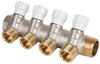 Коллектор MVI латунный с регулирующими вентилями 1"x3/4"EK PN10 4 вых.