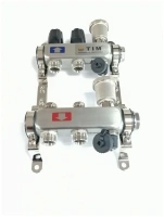 Коллекторная группа TIM с настроечными и термостатическими клапанами дренажными кранами и авто-воздухоотводчиками 1" нерж 2 вых