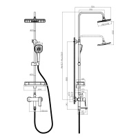 Смеситель Rossinka RS27-46 для ванны и душа с регулируемой высотой штанги поворотным изливом и лейкой Тропический дождь