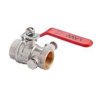 Кран шаровой MVI из латуни прямой с патрубком для дренажа и патрубком для воздухоотводчика (вн-вн, рычажная рукоятка) 1"