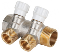 Коллектор MVI латунный с регулирующими вентилями 1"х1/2"ЕК PN10 2 вых.