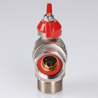 Кран шаровой Valtec угловой с накидной гайкой и наружной резьбой короткий 3/4" х 3/4"
